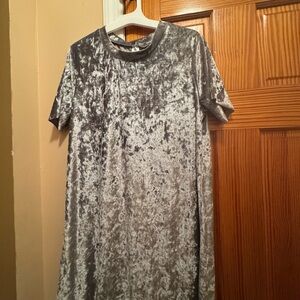 Silver Velvet Short Sleeve Dress